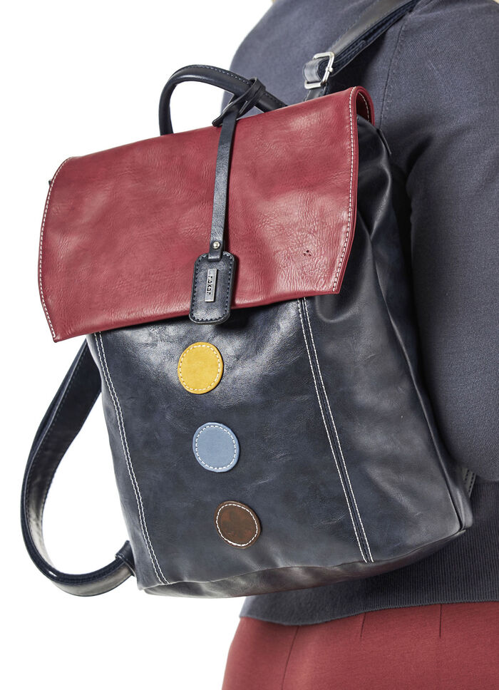 Rieker, rugzak, dames, met kleurrijke applicaties MARINEBLAUW-BORDEAUXROOD